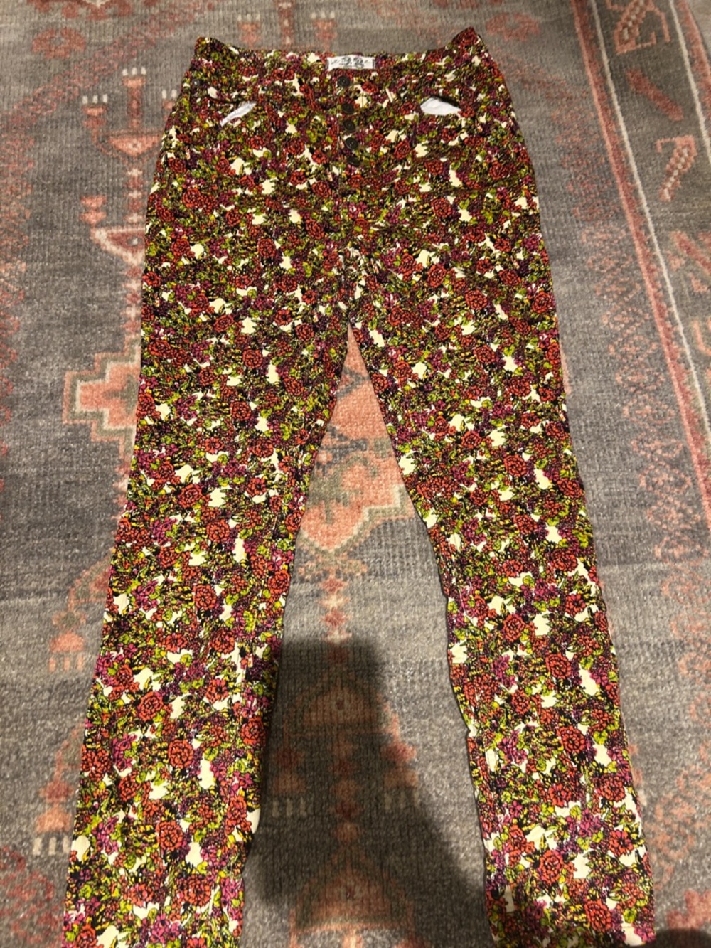 We The Free Floral Skinny Pants in Red, Green, White